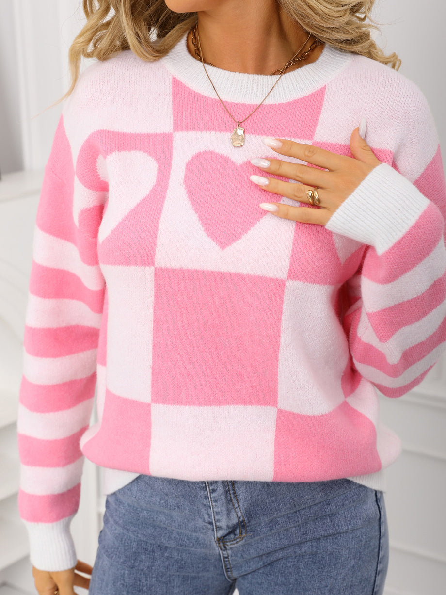 Heart Checker & Stripe Sweater