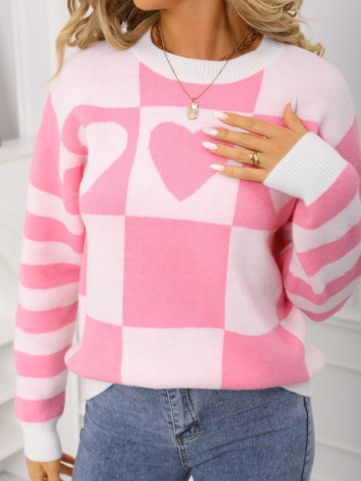 Heart Checker & Stripe Sweater