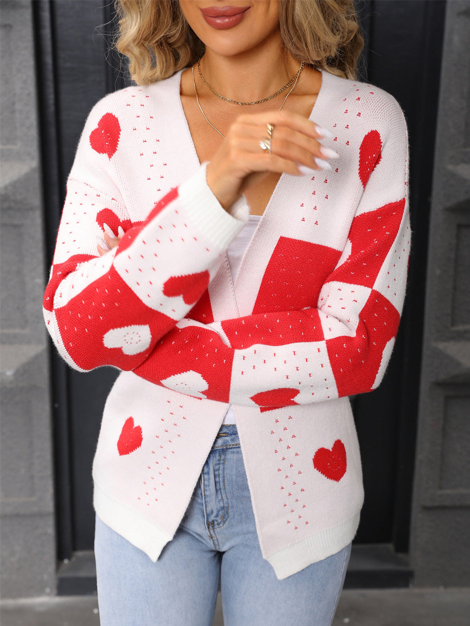 Heart Checker Print Cardigan