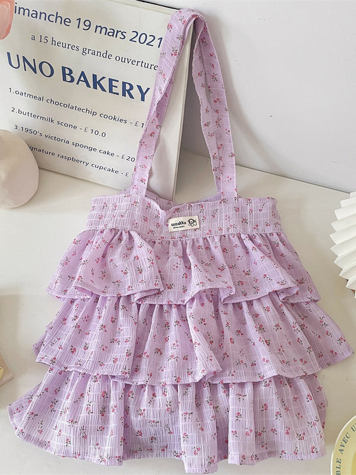 Ruffle Floral Tiered Tote Bag
