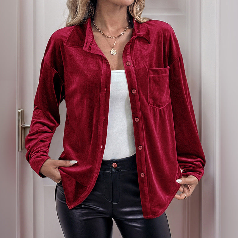 Velvet Button Down Top