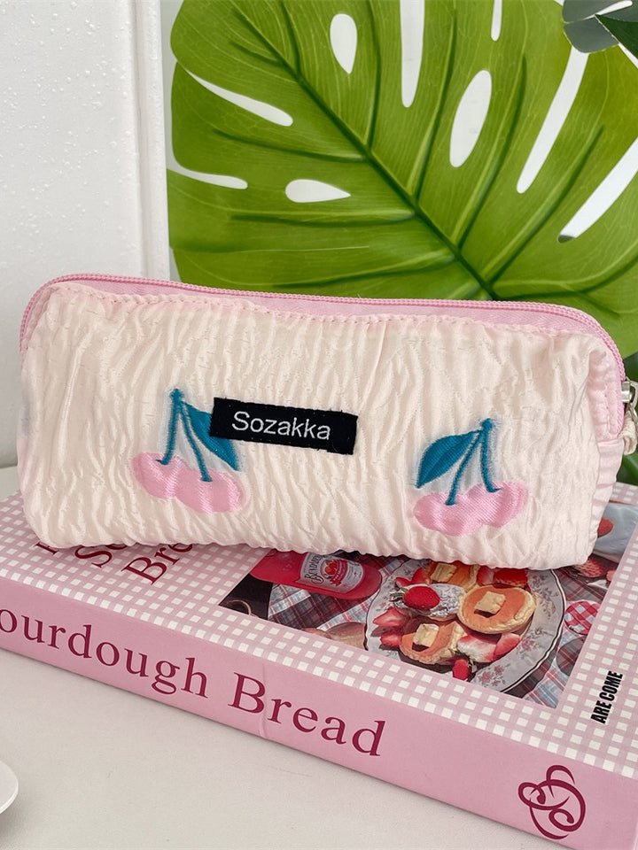 Cherry Crinkle Fabric Pencil Pouch