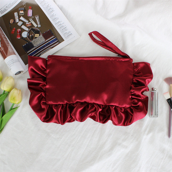 Ruffle Satin Wristlet Cosmetic Pouch