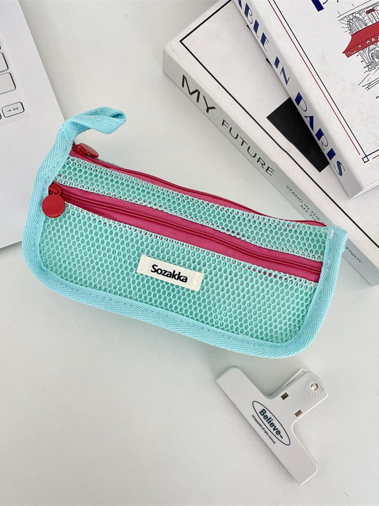 Pastel Mesh Double Zip Pencil Pouch