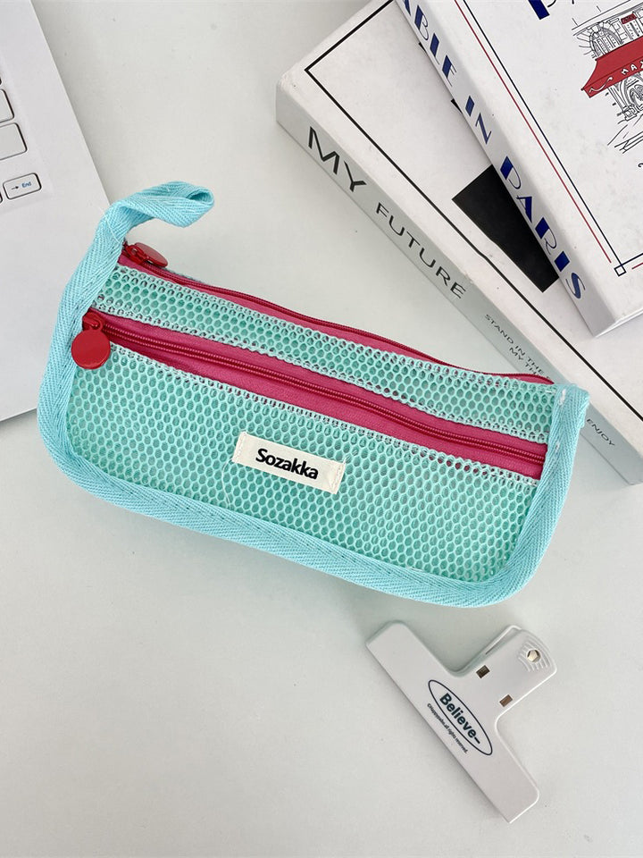 Pastel Mesh Double Zip Pencil Pouch