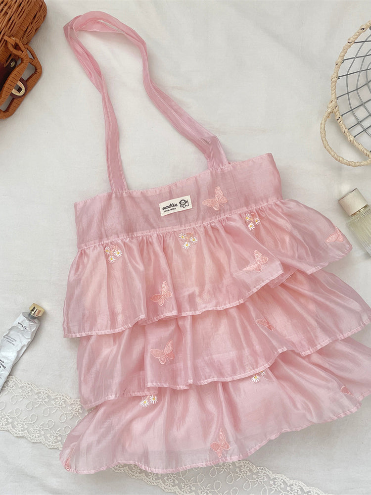 Butterfly Embroidered Tiered Organza Tote Bag