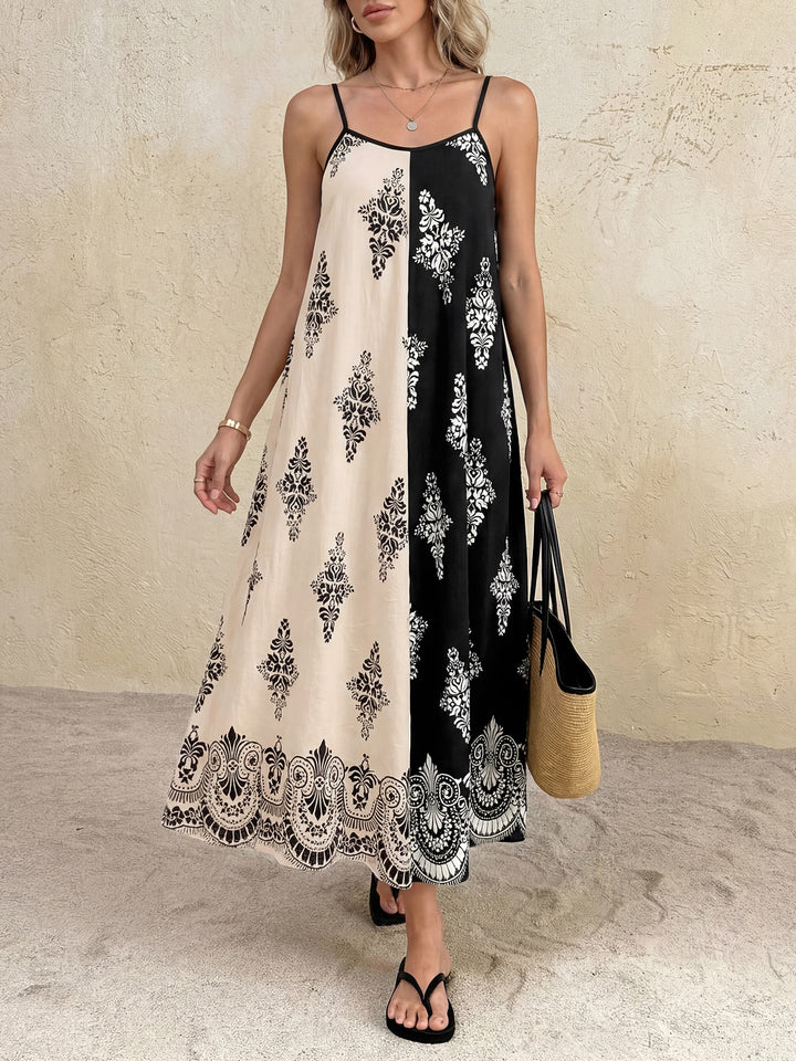 Boho Contrast Print Midi Dress
