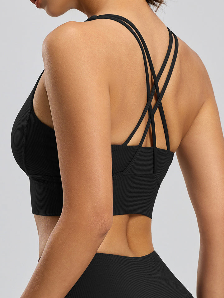 Ribbed Criss Cross Back Sports Bra
