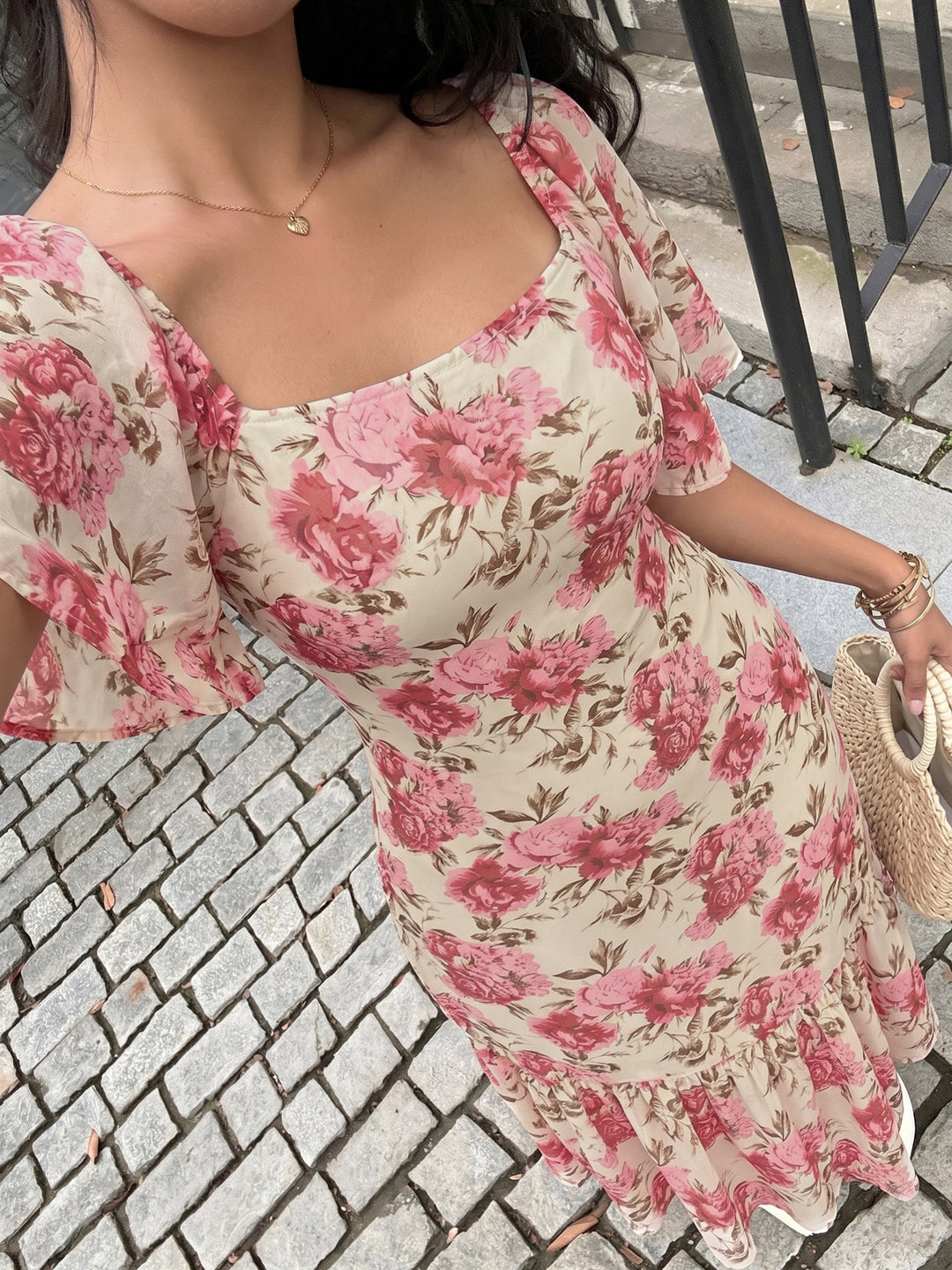 Rose Garden Open Back Floral Midi Dress