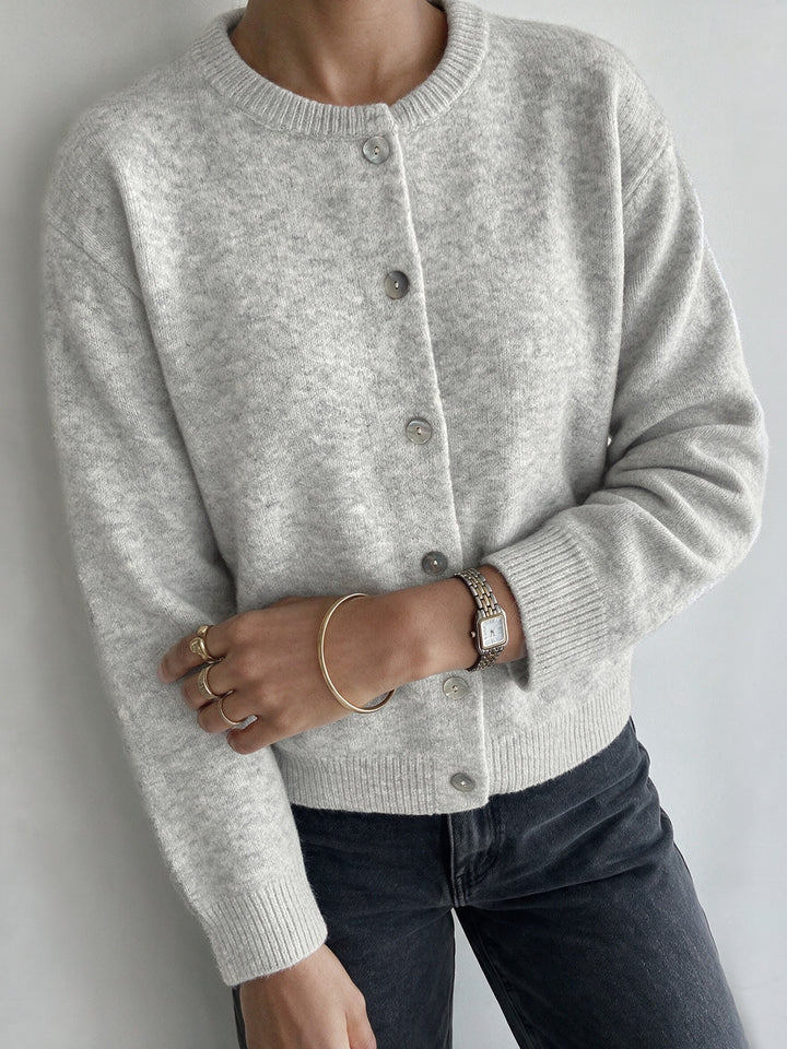 Classic Crew Neck Button Front Knit Cardigan