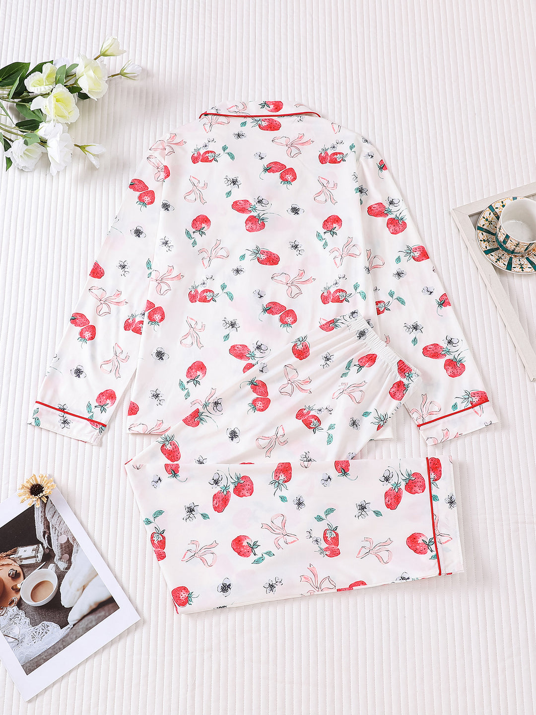 Strawberry & Bows Long Sleeve Pajama Set
