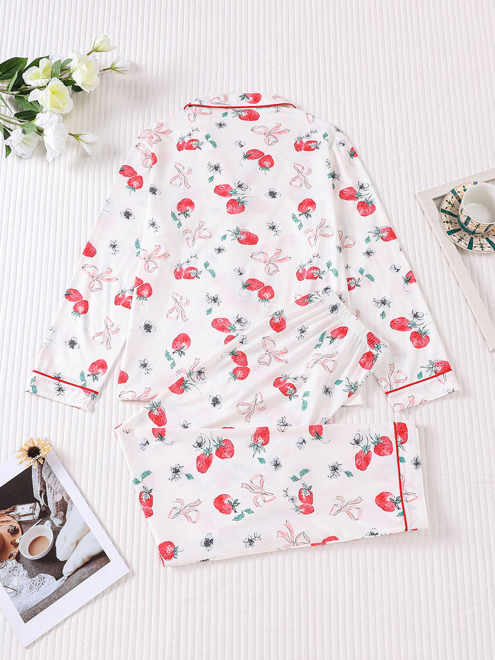 Strawberry & Bows Long Sleeve Pajama Set