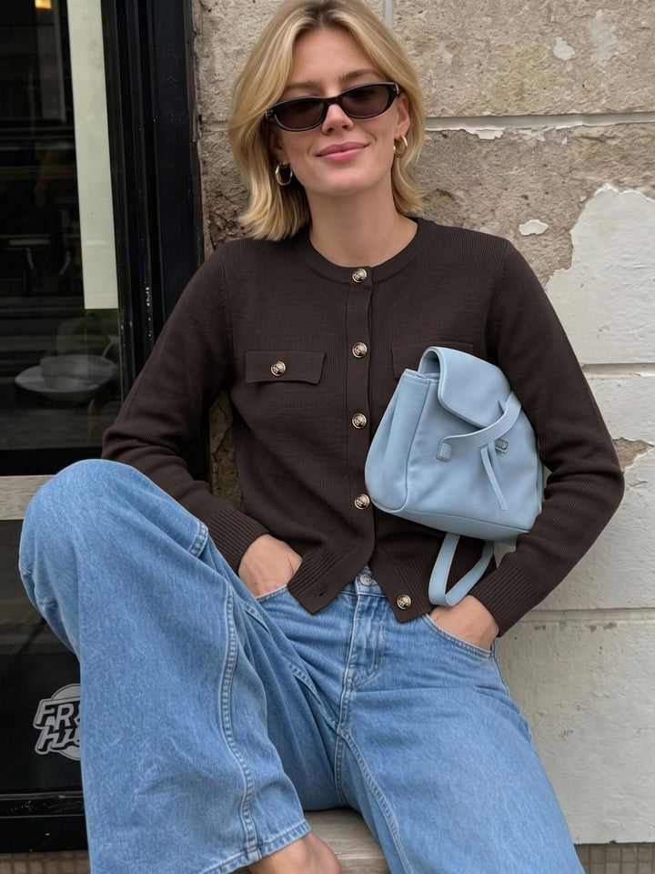 Golden Button Pocket Knit Cardigan