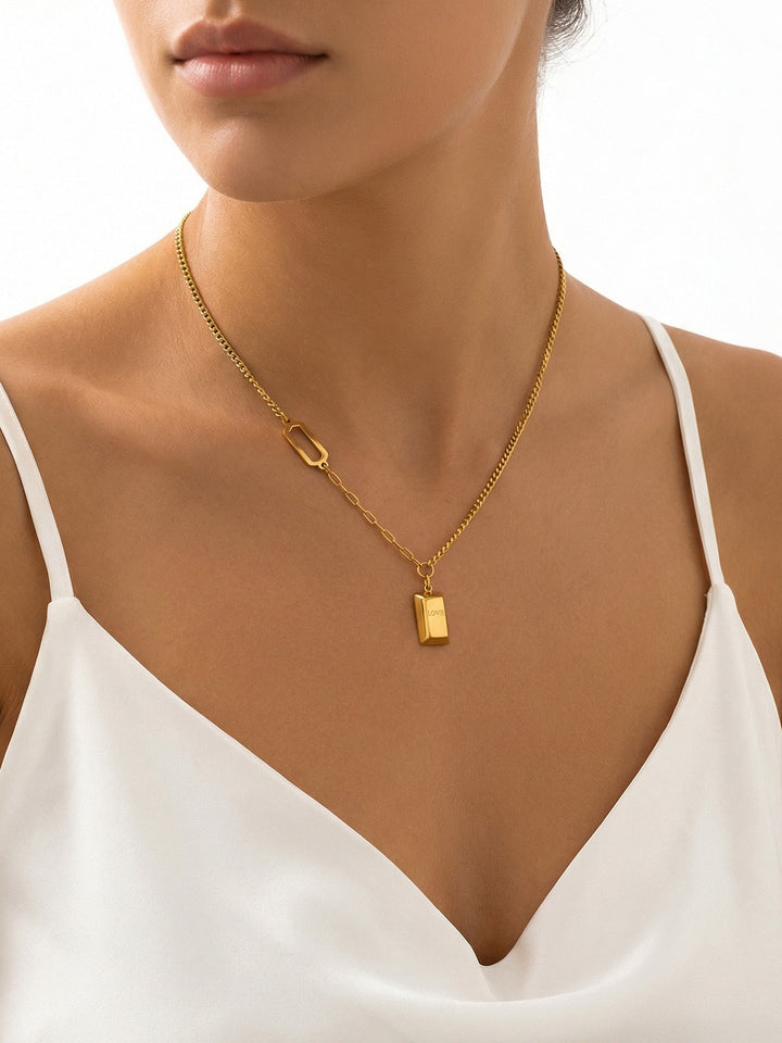 Love Pendant Paperclip Chain Necklace
