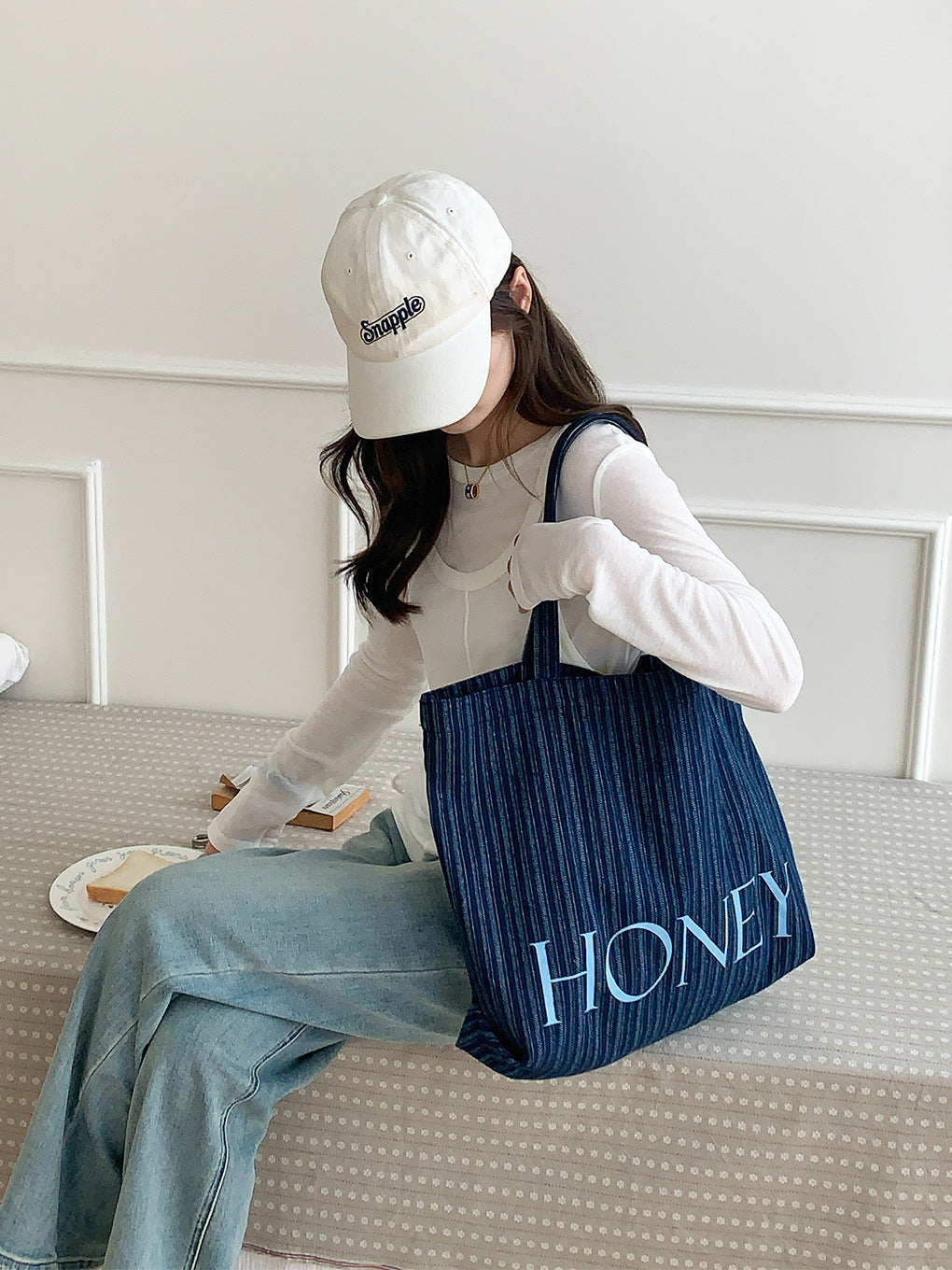 “Honey” Coastal Stripe Everyday Tote Bag