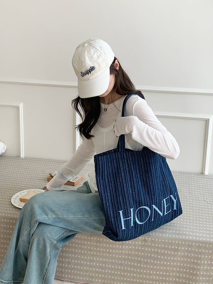 “Honey” Coastal Stripe Everyday Tote Bag