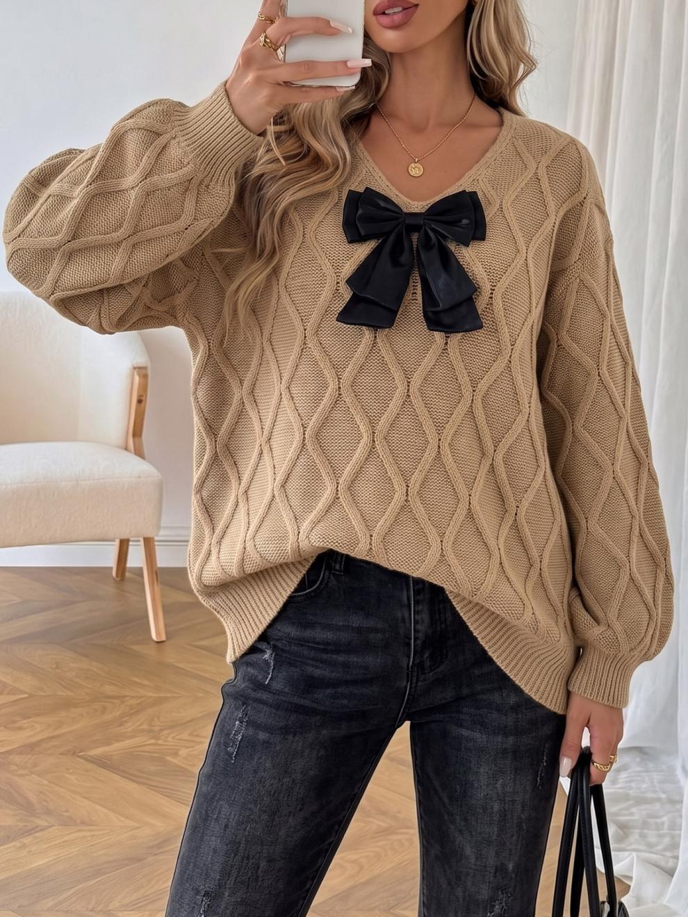 Coquette Bow Cable Knit Sweater