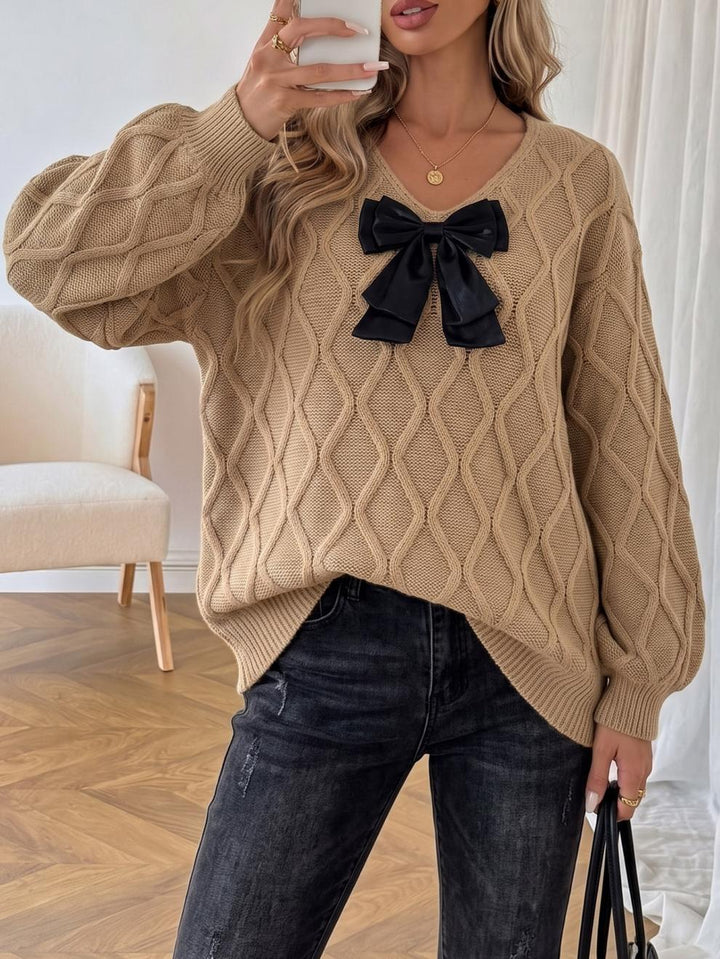 Coquette Bow Cable Knit Sweater
