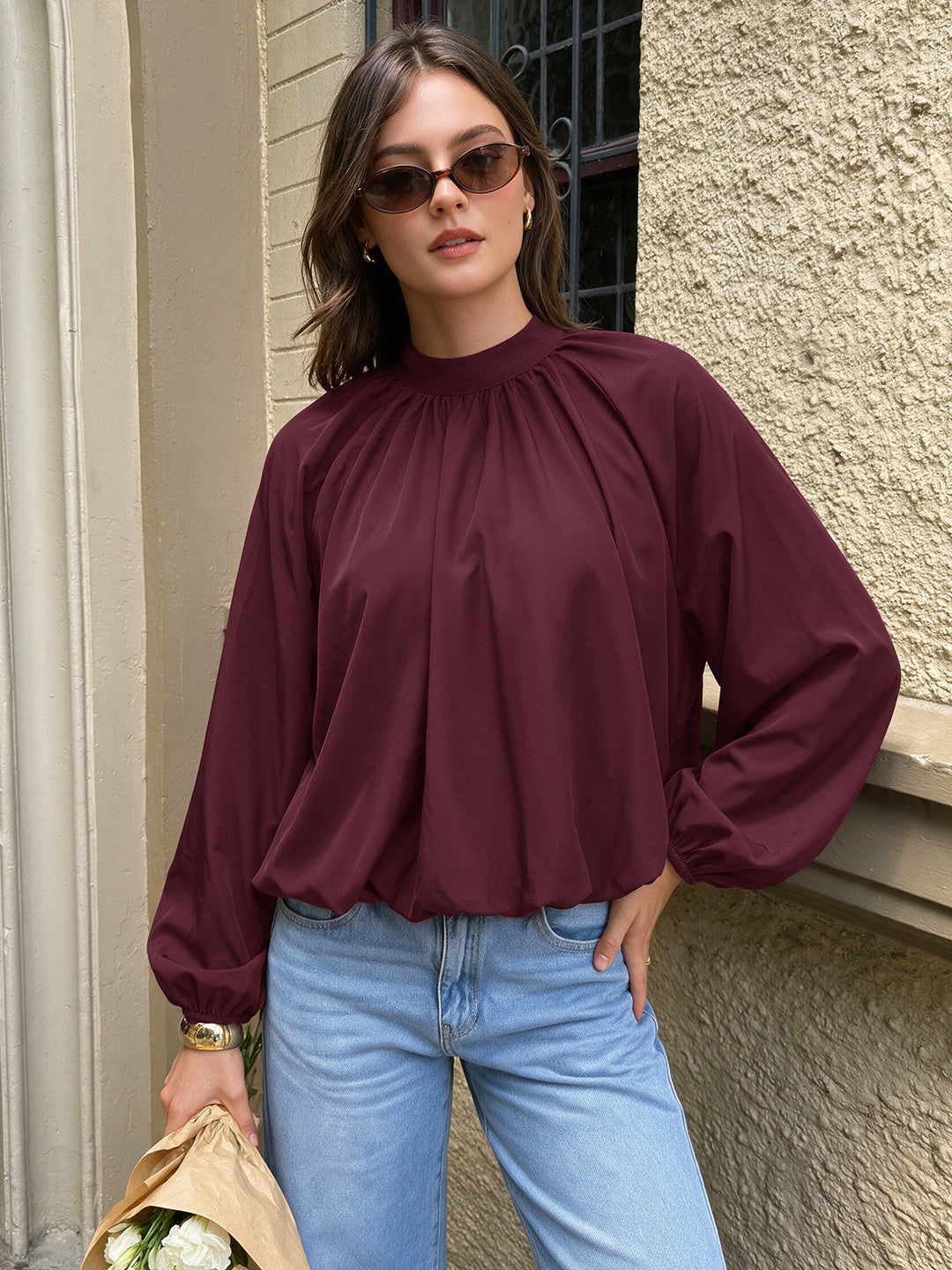 Tie-Back Balloon Hem Blouse