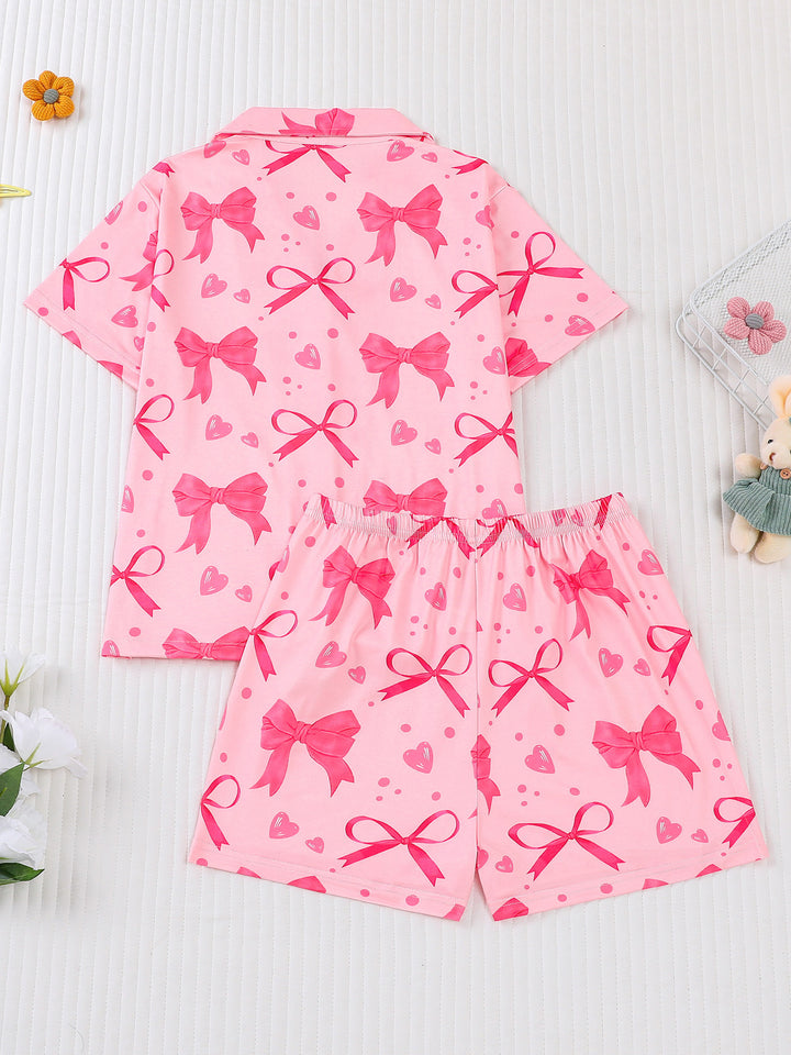 Girls Pink Bow Pajama Set