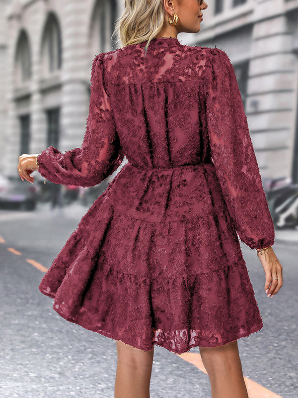 Lace Bubble Sleeve Tiered Dress