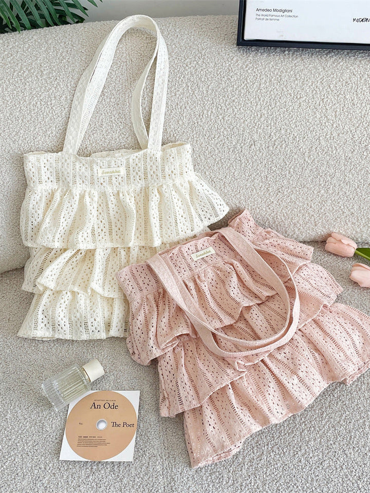 Ruffle Lace Tiered Tote Bag