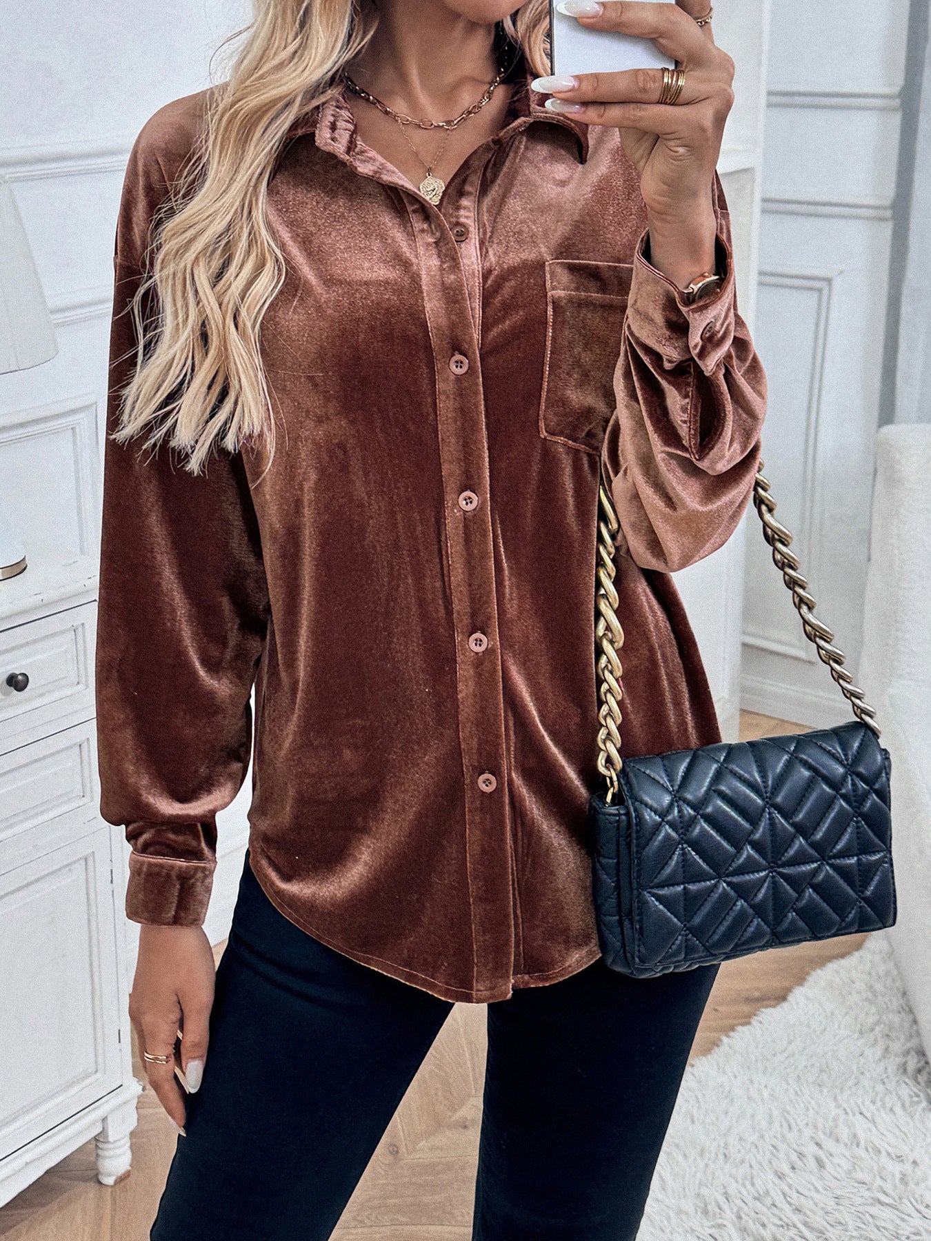 Velvet Button Down Top – Tickled Teal LLC