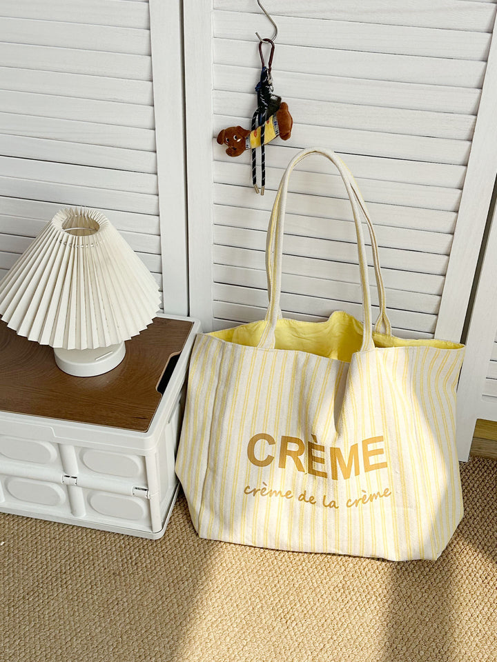 Crème Reversible Stripe Shoulder Tote Bag