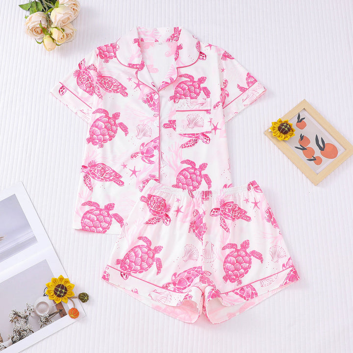 Pink Turtle Print Pajama Set