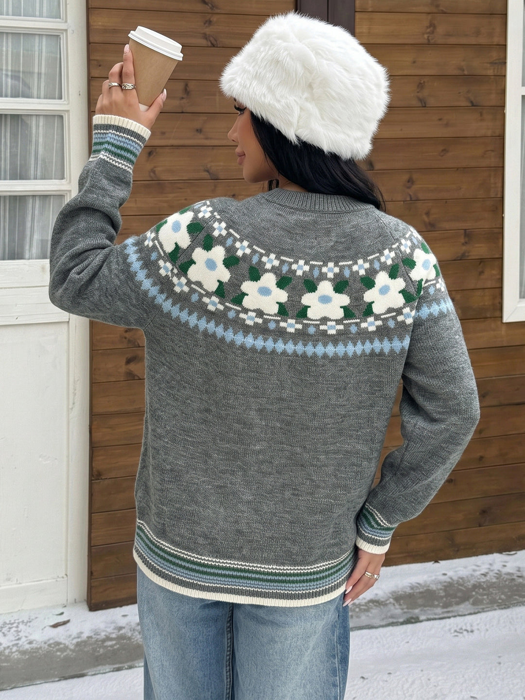 Floral Fair Isle Crewneck Sweater