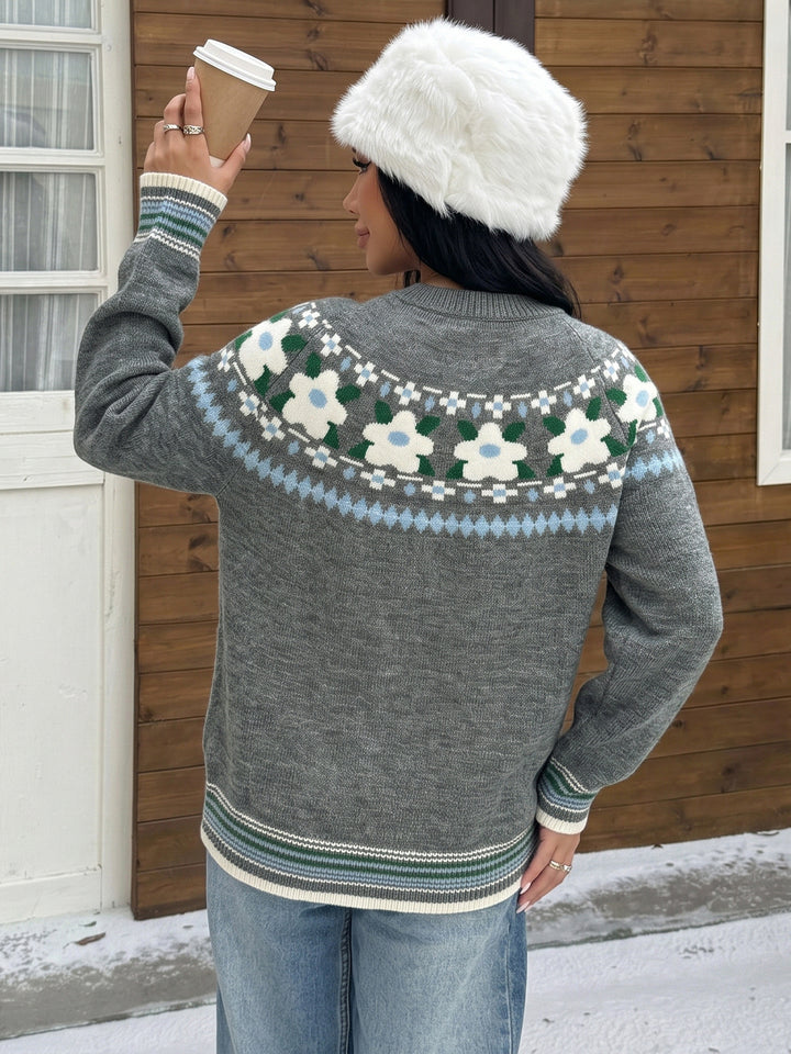 Floral Fair Isle Crewneck Sweater