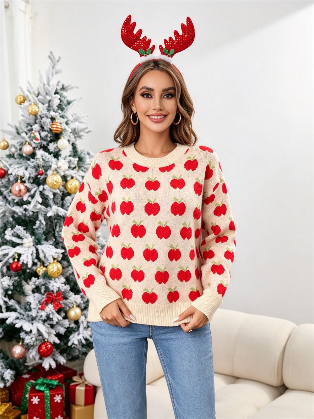 Festive Apple Knit Sweater