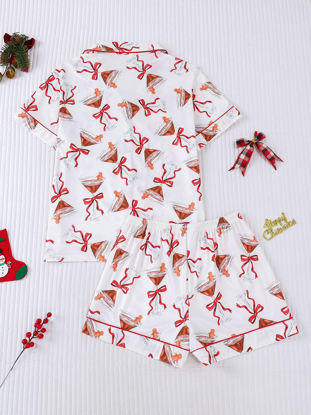 Christmas Cocktail Bow Short Pajama Set