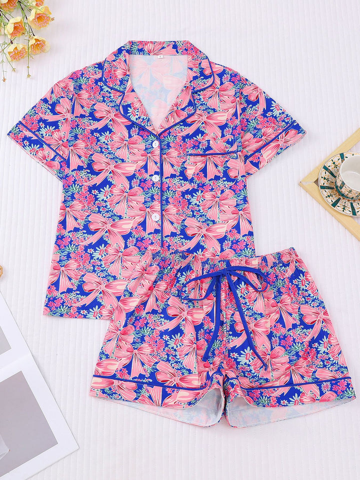 Floral Bow Print Pajama Set