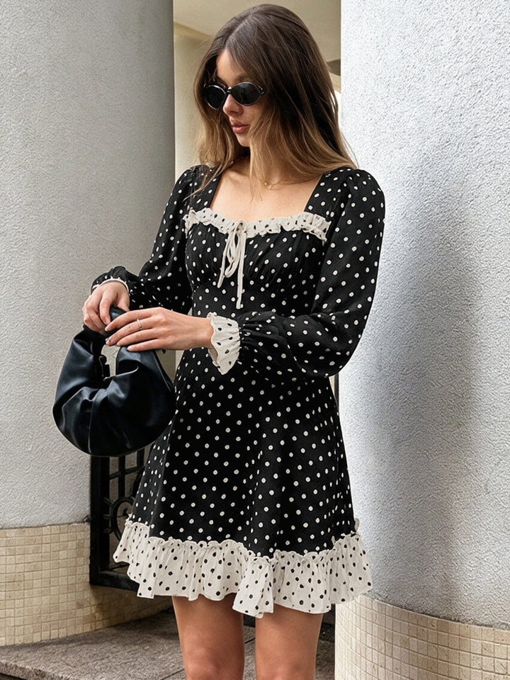 Lace Trim Polka Dot Mini Dress