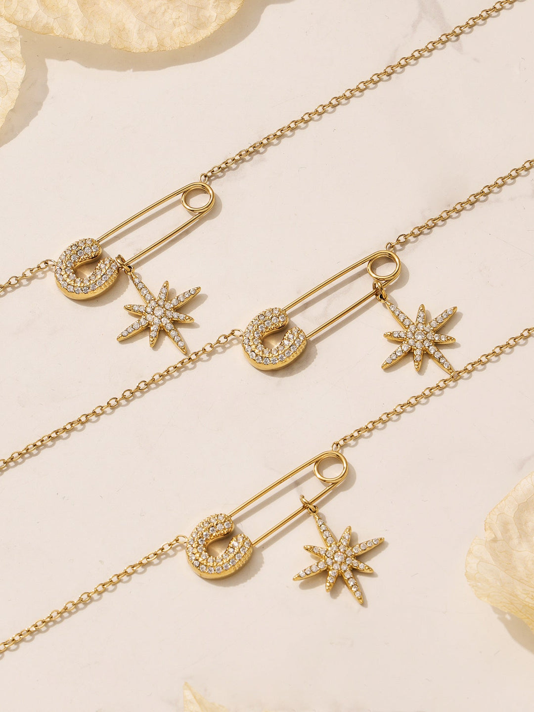 Safety Pin Starburst Pendant Necklace