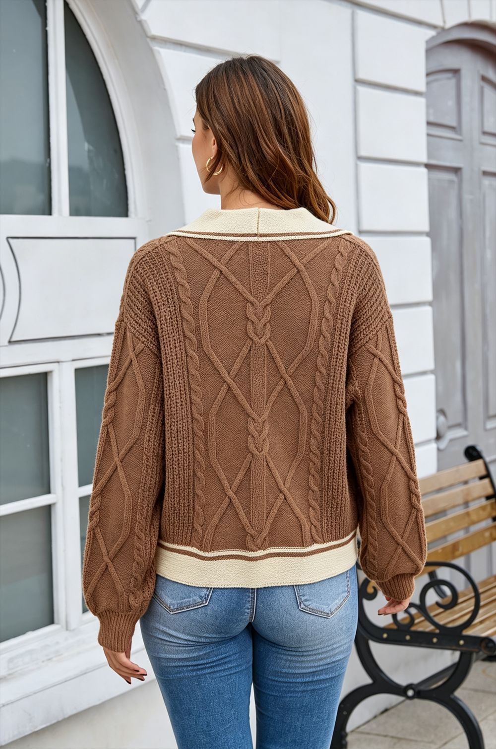 Cable Knit Contrast Trim Sweater