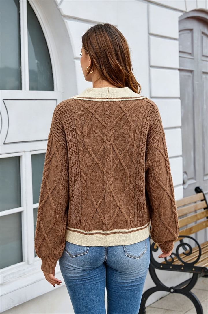 Cable Knit Contrast Trim Sweater