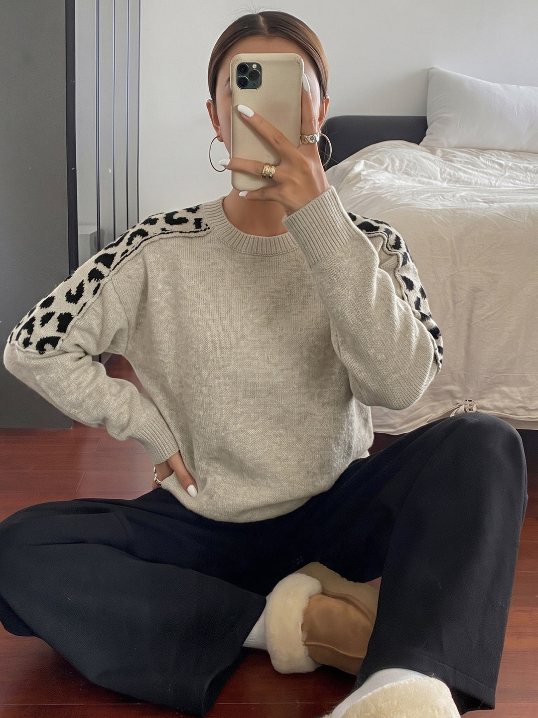 Leopard Shoulder Detail Knit Sweater