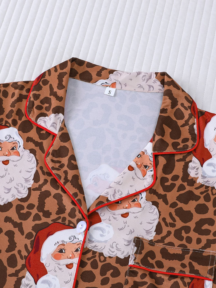 Leopard Santa Christmas Short Pajama Set