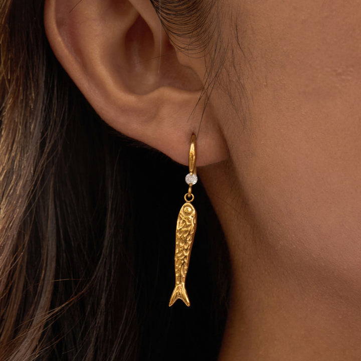 Golden Coastal Fish Drop Earrings