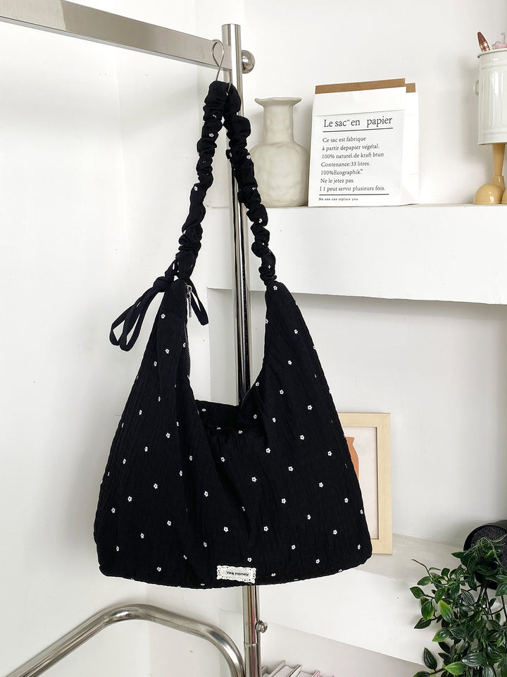 Swiss Dot Ruched Shoulder Hobo Bag