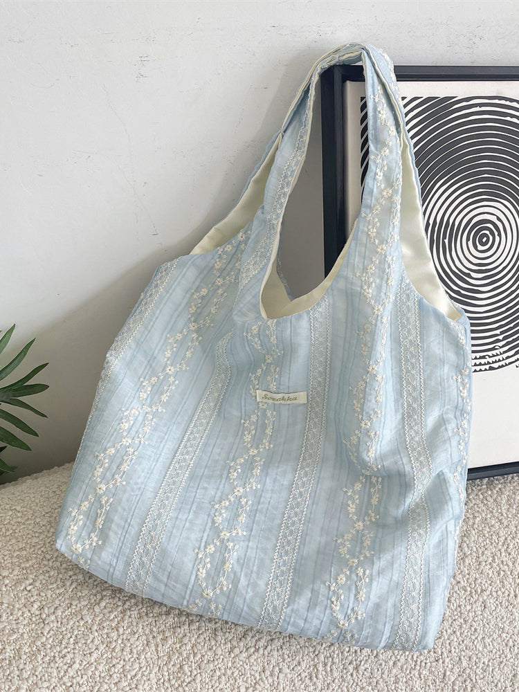Embroidered Lace Shoulder Tote Bag