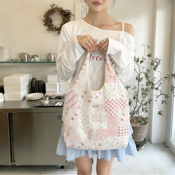 Coquette Patchwork Print Shoulder Tote Bag