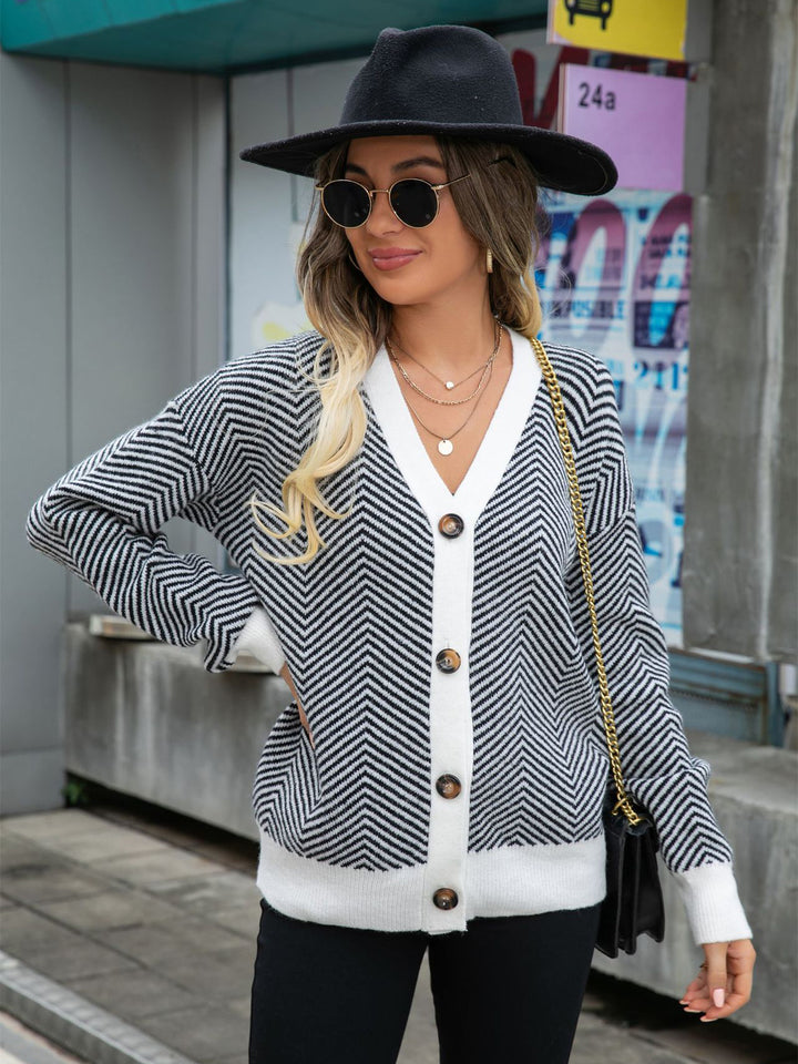 Chevron Knit Button Cardigan