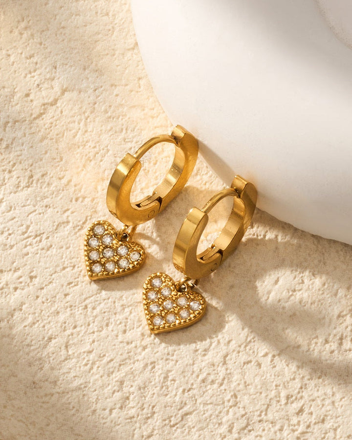 Pavé Heart Charm Huggie Hoop Earrings