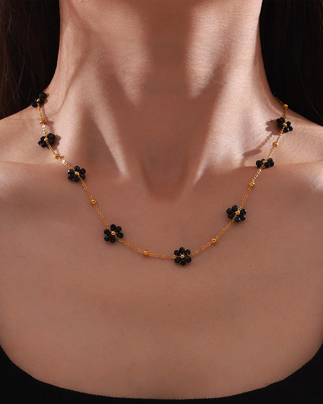 Black Flower Beaded Necklace