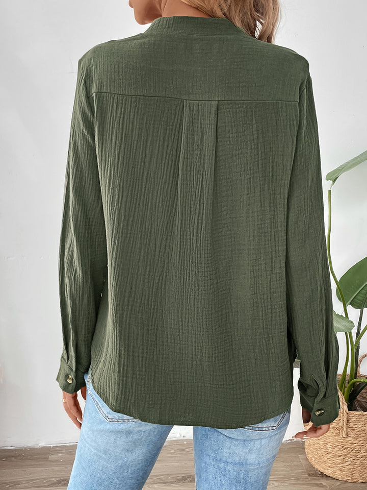Cotton Gauze Button Front Blouse
