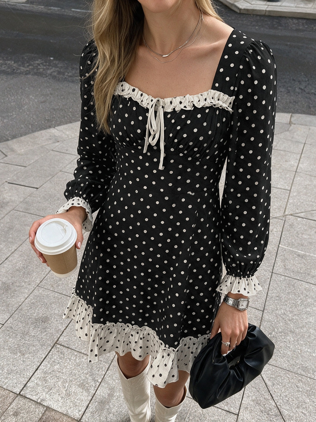Lace Trim Polka Dot Mini Dress