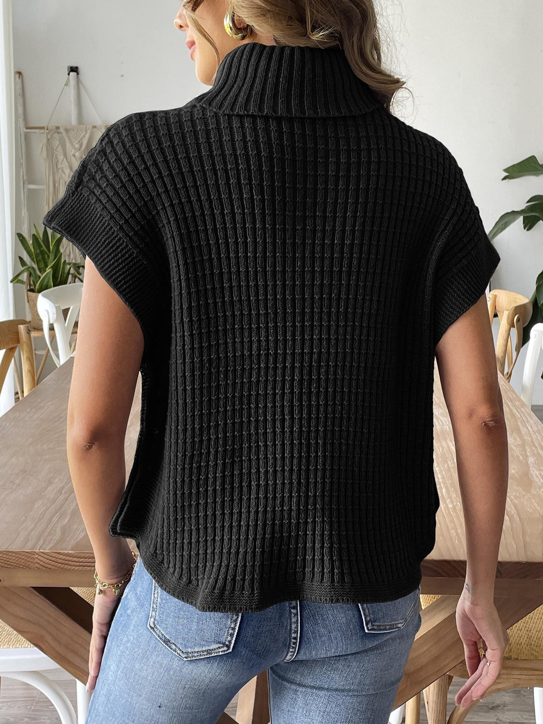 Button Detail Turtleneck Pullover Sweater Vest